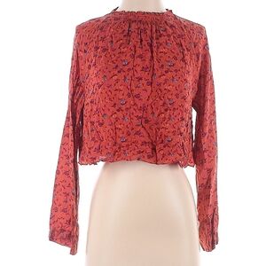 Free People Coral Orange Floral Blouse